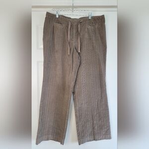 J. Jill Brown Wide-Leg Textured Cotton Pants with Tie - Size 16